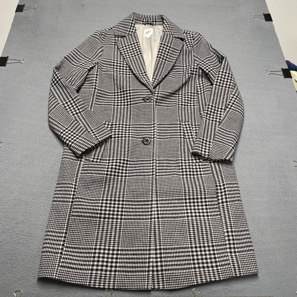 Gap Coat Womens Small‎ Black Check Plaid Button Front Lined Mid Length Classic